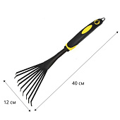 Грабли веерные садовые с прорезиненной черно-желтой ручкой 9 зубцов Грабли веерные садовые с прорезиненной черно-желтой ручкой 9 зубцов