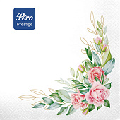 Салфетки бумажные Pero Prestige Розовые розы 3-х сл 33х33 20шт Арт.4009