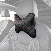  Подушка на подголовник SKYWAY 30х23  кожа иск. перф. Черная (строчка Красная) 