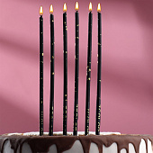  Набор свечей в торт, 6 штук, чёрный  с золотом   7003969 