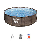 Bestway Бассейн каркасный Steel Pro Max "Ротанг" 366х100см, 9150л, ф-насос, лестница арт.56709 Bestway Бассейн каркасный Steel Pro Max "Ротанг" 366х100см, 9150л, ф-насос, лестница арт.56709