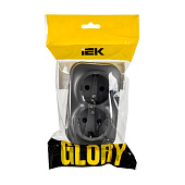 Розетка двойная накладная с заземлением, цвет сталь, IEK GLORY