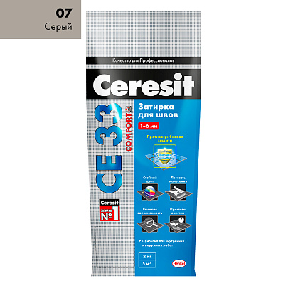 Затирка CE33 Comfort 07 серая (2кг) /Церезит Затирка CE33 Comfort 07 серая (2кг) /Церезит