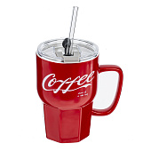 Кружка с крышкой и трубочкой, 500 мл, L12,W10,H13,5 см, микс 800109 Кружка с крышкой и трубочкой, 500 мл, L12,W10,H13,5 см, микс 800109