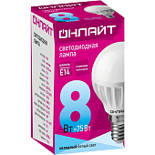  Лампа LED 8Вт Е14, шар, 4000К нейтр. бел. ОНЛАЙТ 