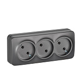 Розетка тройная накладная без заземления, цвет сталь, IEK GLORY Розетка тройная накладная без заземления, цвет сталь, IEK GLORY
