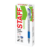  Ручка гелевая синяя с грипом STAFF EVERYDAY GP-191, корпус прозр., узел 0,5мм, линия 0,35мм, 141822 