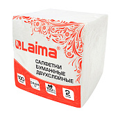 Салфетки бумажные LAIMA 100 штук, 2-х слойные, 24х24 см. белые 118715