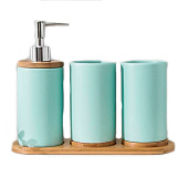  Набор аксессуаров для ванной комнаты «Натура», 3 предмета (дозатор 400 мл, 2 стакана, на подставке), цвет мятный /6073202 