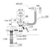 Сифон для мойки WIRQUIN 3 1/2"х40 гибкая труба 800мм 40/50 с отвод для стир маш 30987091