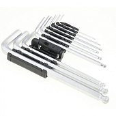 Набор ключей имбусовых HEX, 1,5–10 мм, CrV, 9 шт., удлиненные, сатин., с шаром, Matrix Набор ключей имбусовых HEX, 1,5–10 мм, CrV, 9 шт., удлиненные, сатин., с шаром, Matrix