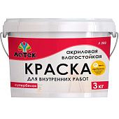 Краска акриловая для внутренних работ влагостойкая супербелая Латек 3 кг