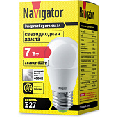 Лампа LED 7Вт Е27, шар, 4000К нейтр. бел. Navigator