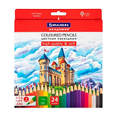  Карандаши цветные мягкие BRAUBERG АКАДЕМИЯ 24 цвета, шестигранные, натуральное дерево, 181866 