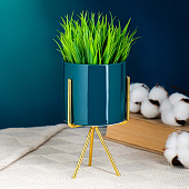  Кашпо "Цилиндр" зеленое, на золотой подставке, 15х8х8см 5799916 