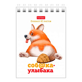Блокнот А7 40л гребень блок клетка картонная обложка Собака-улыбака 40Б7В1гр