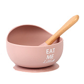 Тарелка детская на присоске, ложка, M&B, пыльная роза 10101204 Тарелка детская на присоске, ложка, M&B, пыльная роза 10101204