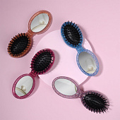  Расческа  складная овальная с зеркалом, пластик, 8,5х5,5 см 