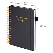  Бизнес-тетрадь Brauberg Calipso, А5, 80л, клетка, на гребне, под кожу, резинка, черная, 116252 