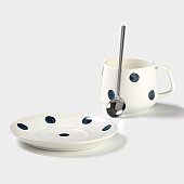  Чайная пара «Горошек», 220 мл, с ложкой, керамика, белая 10651287 