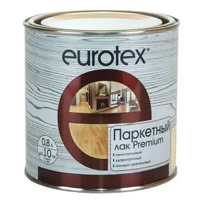 Eurotex - Premium лак паркетный полуматовый 0,8 л Eurotex - Premium лак паркетный полуматовый 0,8 л