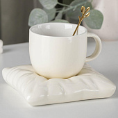 Чайная пара керамическая с ложкой «Зефирка», 2 предмета 250 мл, цвет бежевый 6248592 Чайная пара керамическая с ложкой «Зефирка», 2 предмета 250 мл, цвет бежевый 6248592