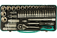 Набор торцевых головок 1/4" 3/8" 4-24мм, 44 предм., Stels 13575 с трещоткой