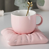 Чайная пара керамическая с ложкой «Зефирка», 2 предмета 250 мл, цвет розовый 6248585 Чайная пара керамическая с ложкой «Зефирка», 2 предмета 250 мл, цвет розовый 6248585