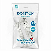 Удлинитель 3 гнезда, 3м с заземл.10А, ПВС 3х1.0мм, с выкл. белый DOMTOK Удлинитель 3 гнезда, 3м с заземл.10А, ПВС 3х1.0мм, с выкл. белый DOMTOK