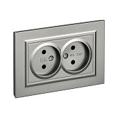Розетка двойная встраиваемая без заземления, цвет сталь, IEK BRITE Розетка двойная встраиваемая без заземления, цвет сталь, IEK BRITE