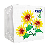  Салфетки бумажные Veiro 100 штук 1сл 24х24 Розовый цветок/Желтый цветок 