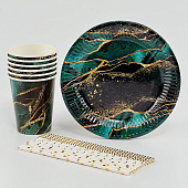  Набор бумажной посуды "Мрамор", на 6 персон, 6 стаканов, 6 тарелок, трубочки   10797813 