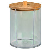  Органайзер для ватных дисков с крышкой BAMBOO, d 7х10,1 см прозрачный, коричневый, 9880059 