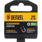 Отвертка PZ2x100мм, CrV, трехкомпонентная рукоятка, Denzel