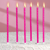  Свечи для торта Классические  с подставкой, h 13 см, 6 шт, розовые, 9629564 
