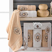 Комплект полотенец в коробке MERZUKA махровые 3 шт.BOSS(бежевый) 