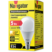 Лампа LED 5Вт Е14, шар, 2700К теплый Navigator Лампа LED 5Вт Е14, шар, 2700К теплый Navigator