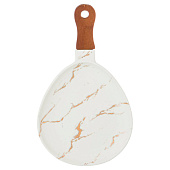 Блюдо для сервировки с деревянной ручкой коллекция "Золотой мрамор" WHITE 30,7х18,4х2,4 см 412-121