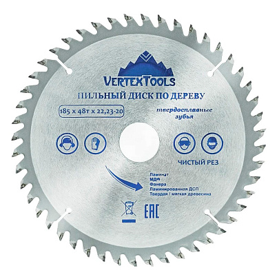  Диск пильный по дереву 185x22,23мм 48зуба Vertextools 