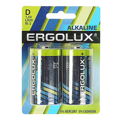  Батарейка LR20 Alkaline (2шт) Ergolux 11752 