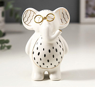  Сувенир Слонёнок в очках, керамика, бело-чёрный с золотом, 10х5х7 см, 4847479 