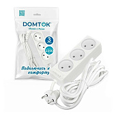 Удлинитель 3 гнезда, 3м без заземл.10А, ПВС 2х1.0мм, белый DOMTOK Удлинитель 3 гнезда, 3м без заземл.10А, ПВС 2х1.0мм, белый DOMTOK