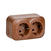  Розетка двойная накладная с заземлением, цвет дуб, IEK GLORY 
