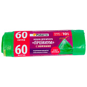  Мешки для мусора PATERRA ПВД  60л, с завязками, 25 мкм, зеленые 106-008 