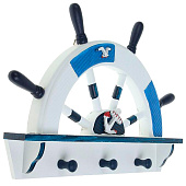 Вешалка настенная «Штурвал», крючки декоративные, 3 крючка, бело-синяя 1367025 Вешалка настенная «Штурвал», крючки декоративные, 3 крючка, бело-синяя 1367025