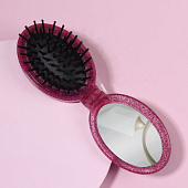  Расческа  складная овальная с зеркалом, пластик, 8,5х5,5 см 