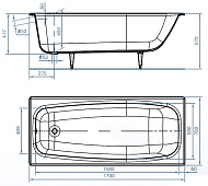  Ванна чугунная Грация 170х70х40 c ножками Универсал 