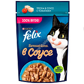  Влажный корм FELIX Sensations Соус Треска Томат 75г 