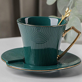  Чайная пара керамическая «Элизабет», 3 предмета 240 мл, цвет зелёный 6248608 