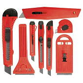 Набор ножей, выдвижные лезвия, 9мм-4, 18мм-2,+скребки выдвижн. фиксир.лезв.,40-52мм,2шт// Matrix Набор ножей, выдвижные лезвия, 9мм-4, 18мм-2,+скребки выдвижн. фиксир.лезв.,40-52мм,2шт// Matrix